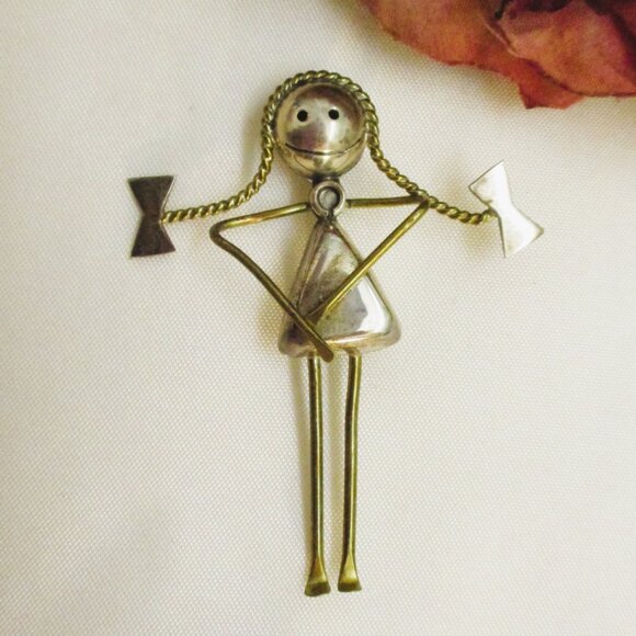 VINTAGE Sterling Silver Girl Brooch: Handcrafted 925 Mexico Figural Pin - Picture 11 of 14